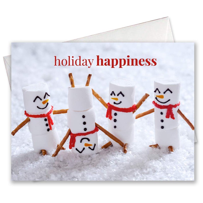 Canopy Street Marshmallow Snowmen Holiday Card Pack / 25 Seasonal Greeting Cards Including Envelopes/Whimsical Winter Happiness Food Design And Joyful Wishes Note - Image 5